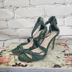 Sandro Elisa Heeled Sandals In Green Suede